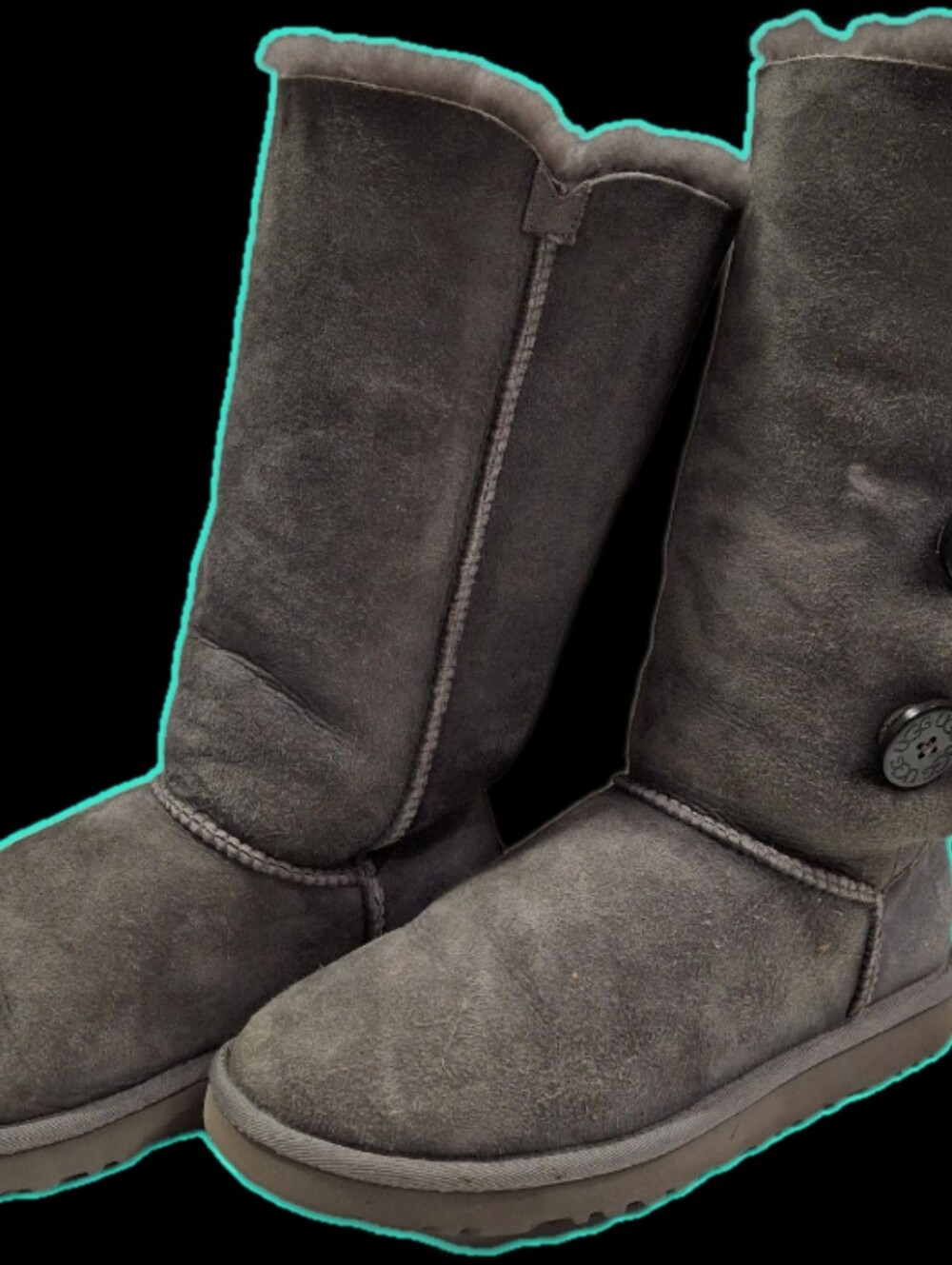 UGG Tall Button Suede Boots - Charcoal Gray- Size 7- VERY LIGHTLY USED